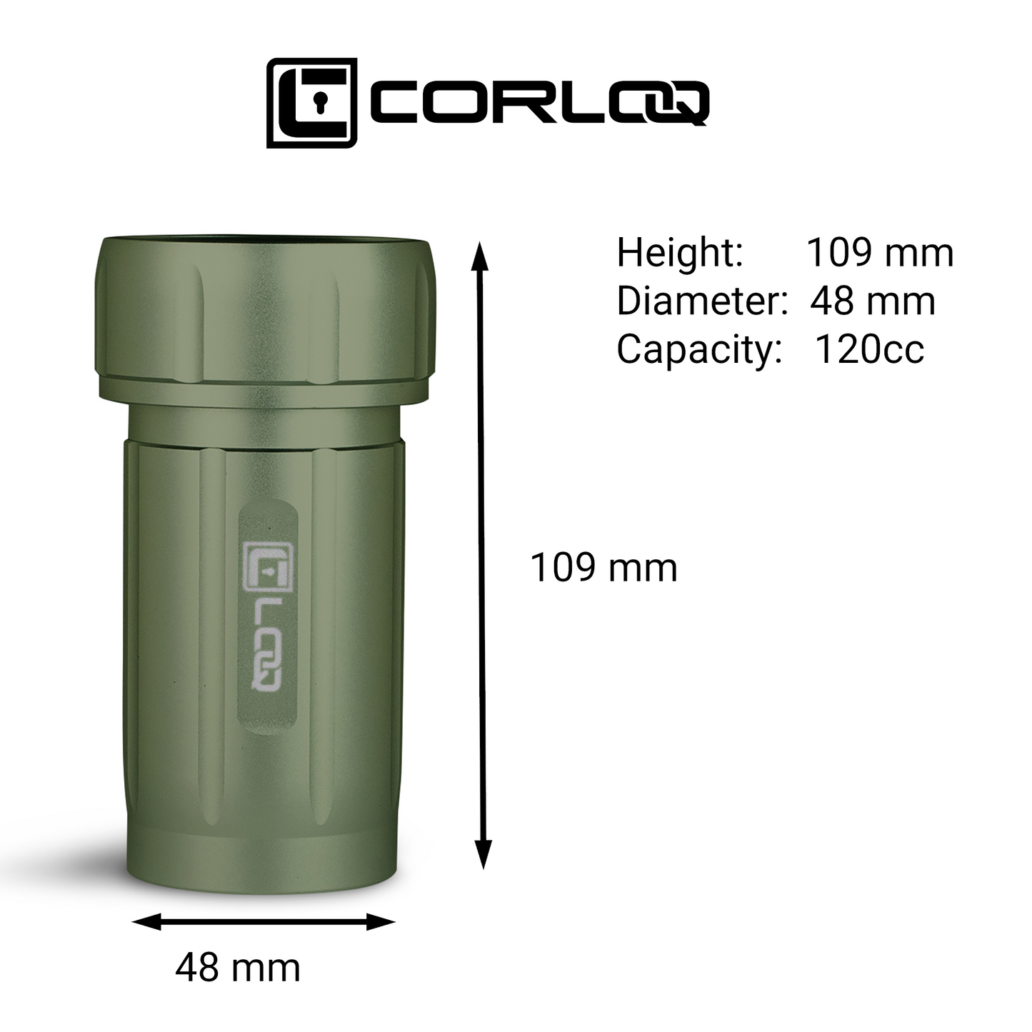 Corloq EDC120 Rugged Waterproof EDC Survival Tactical Storage Container Zytel Green Body Green Cap - Corloq
