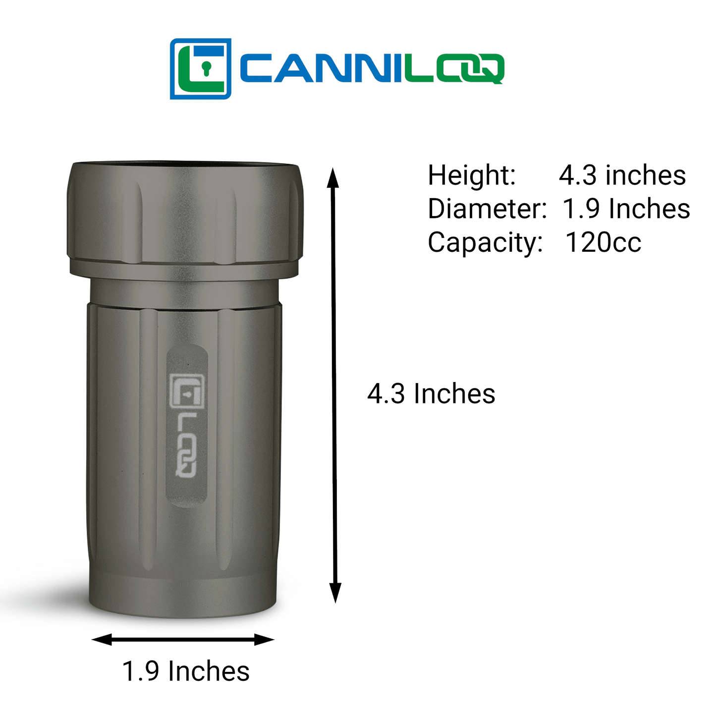 Canniloq TXD120GT Premium Herb Storage Canister, 120 CC, Zytel, Gray Body, Tan Cap - Corloq