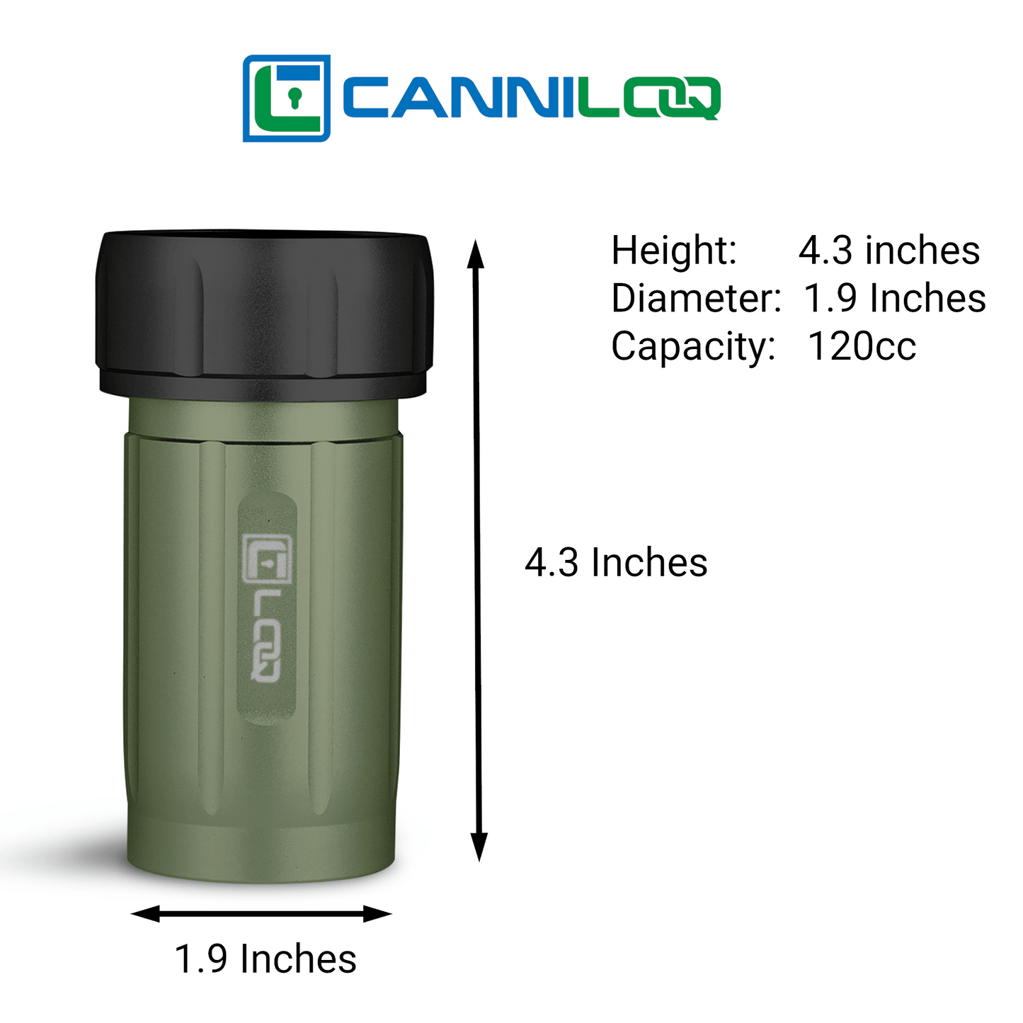 Canniloq TXD120GNB Premium Herb Storage Canister, 120 CC, Zytel, Green Body, Black Cap - Corloq