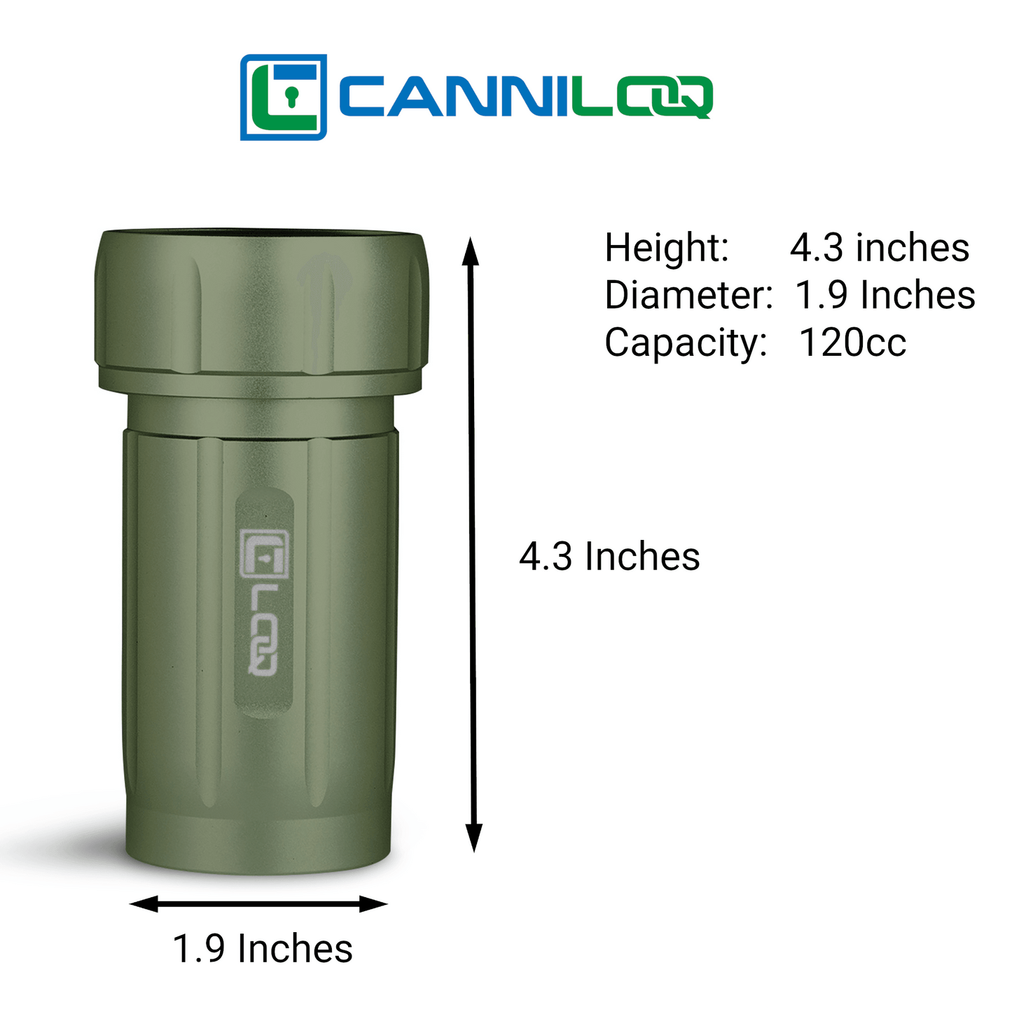 Canniloq TXD120GN Premium Herb Storage Canister, 120 CC, Zytel, Green Body, Green Cap - Corloq