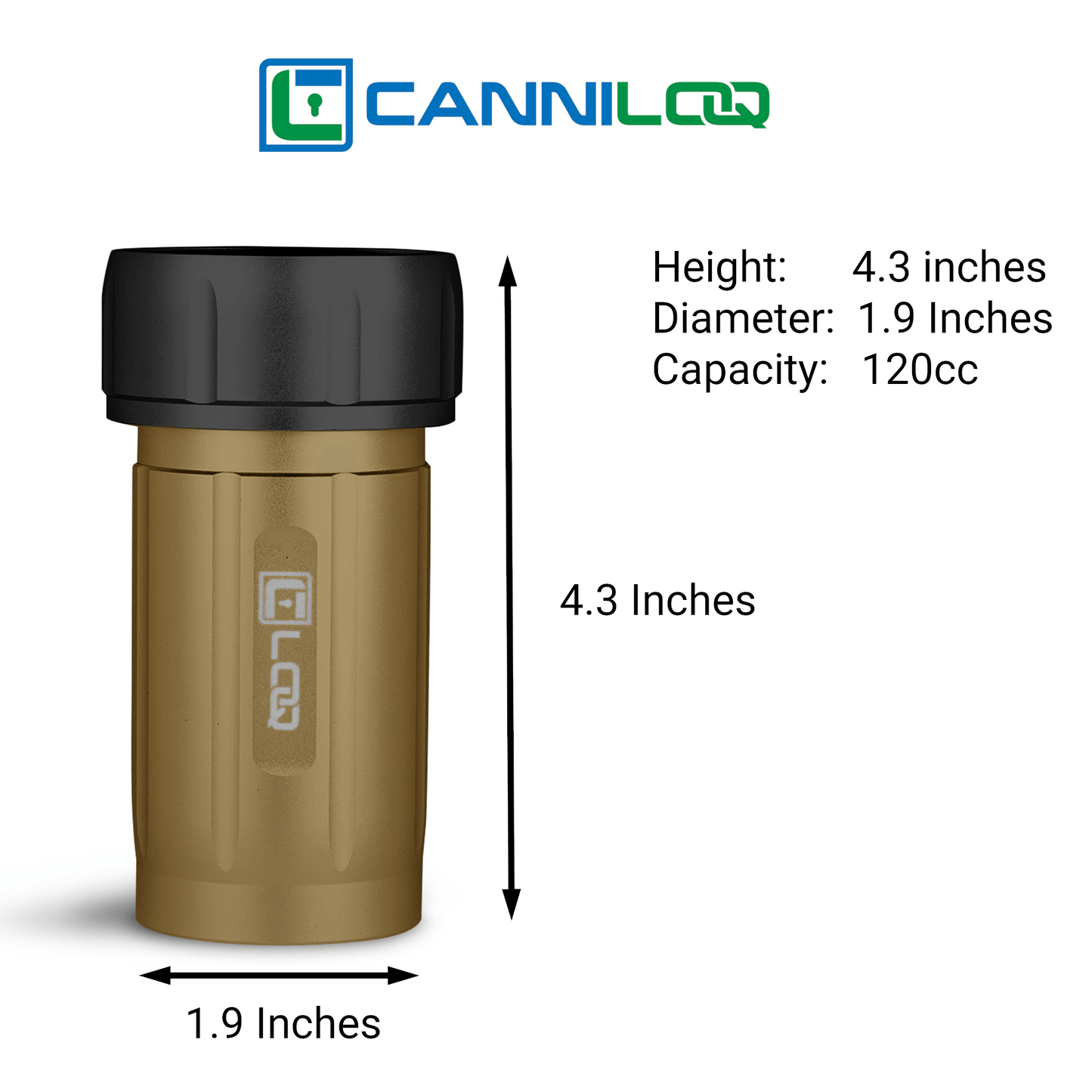 Canniloq TXD120TB Premium Herb Storage Canister, 120 CC, Zytel, Tan Body, Black Cap - Corloq