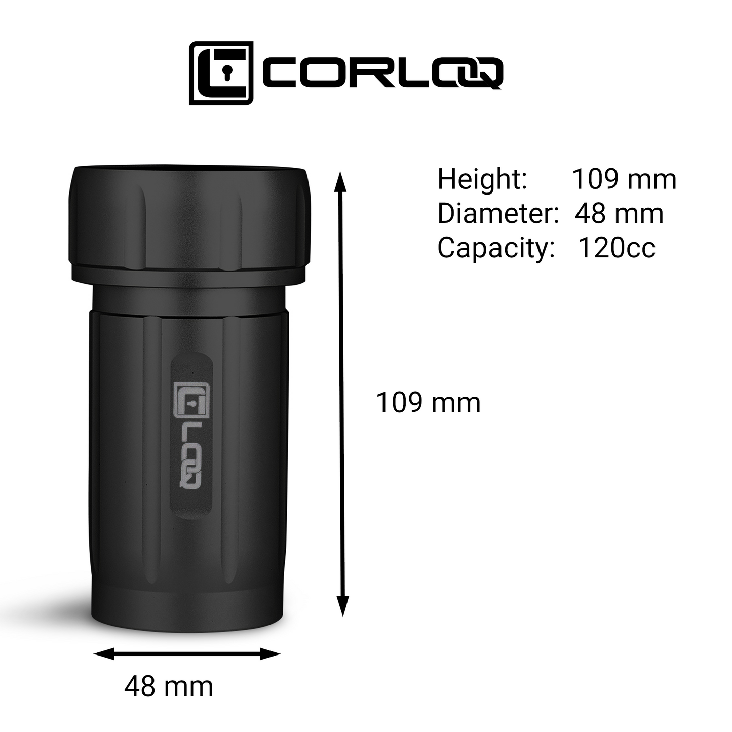 Corloq EDC120 Rugged Waterproof EDC Survival Tactical Storage Container Zytel Black Body Black Cap - Corloq
