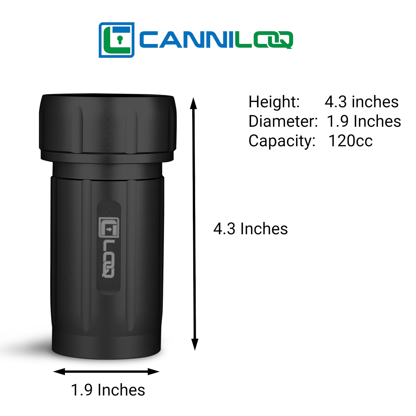 Canniloq TXD120B Premium Herb Storage Canister, 120 CC, Zytel, Black Body, Black Cap - Corloq