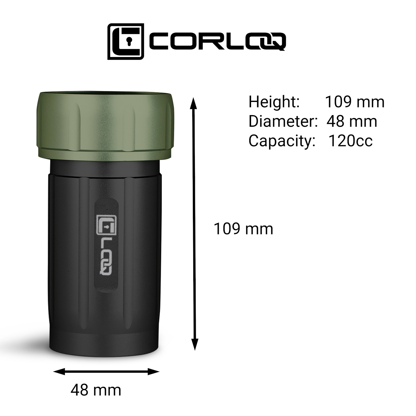 Corloq EDC120 Rugged Waterproof EDC Survival Tactical Storage Container Zytel Black Body Green Cap - Corloq