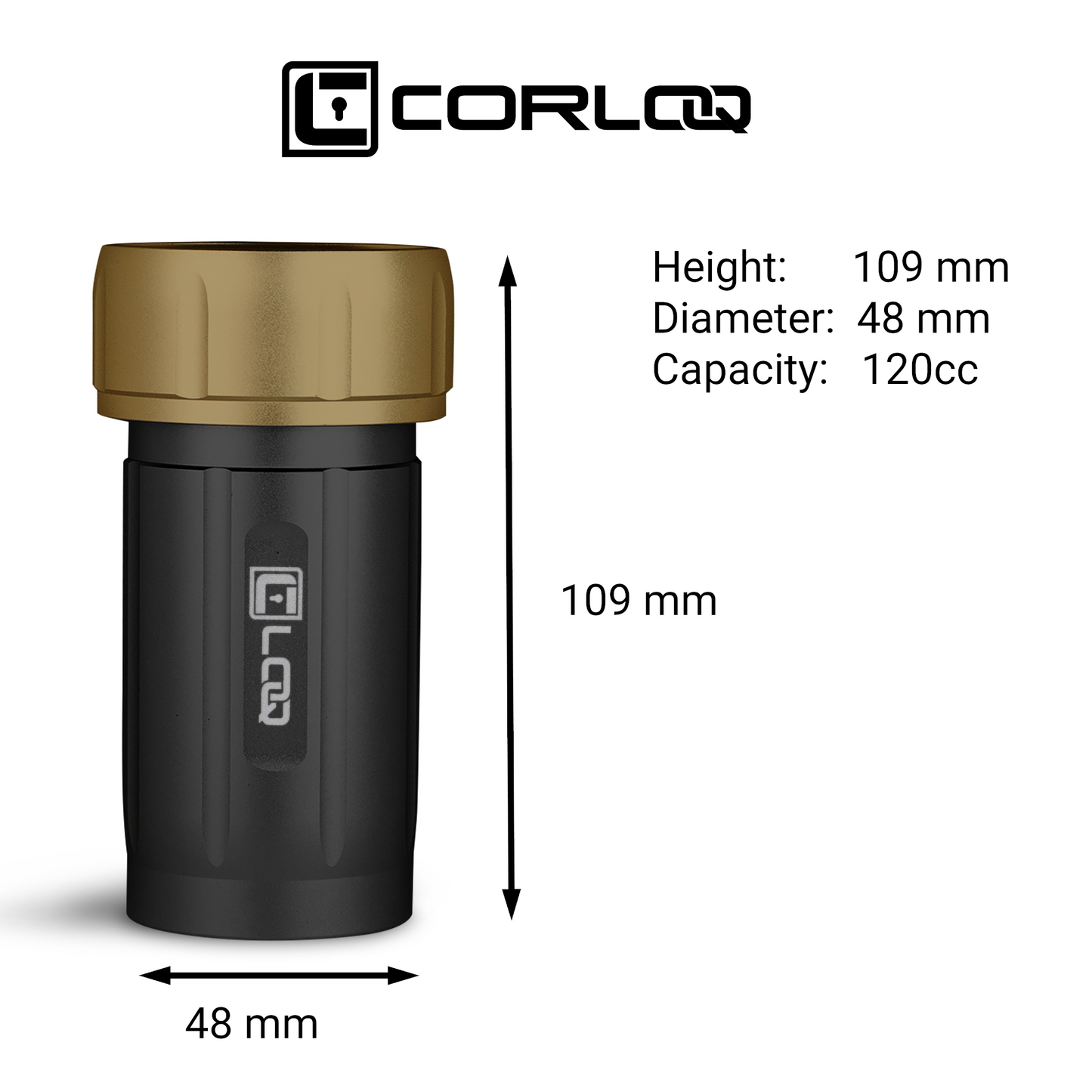 Corloq EDC120 Rugged Waterproof EDC Survival Tactical Storage Container Zytel Black Body Tan Cap - Corloq