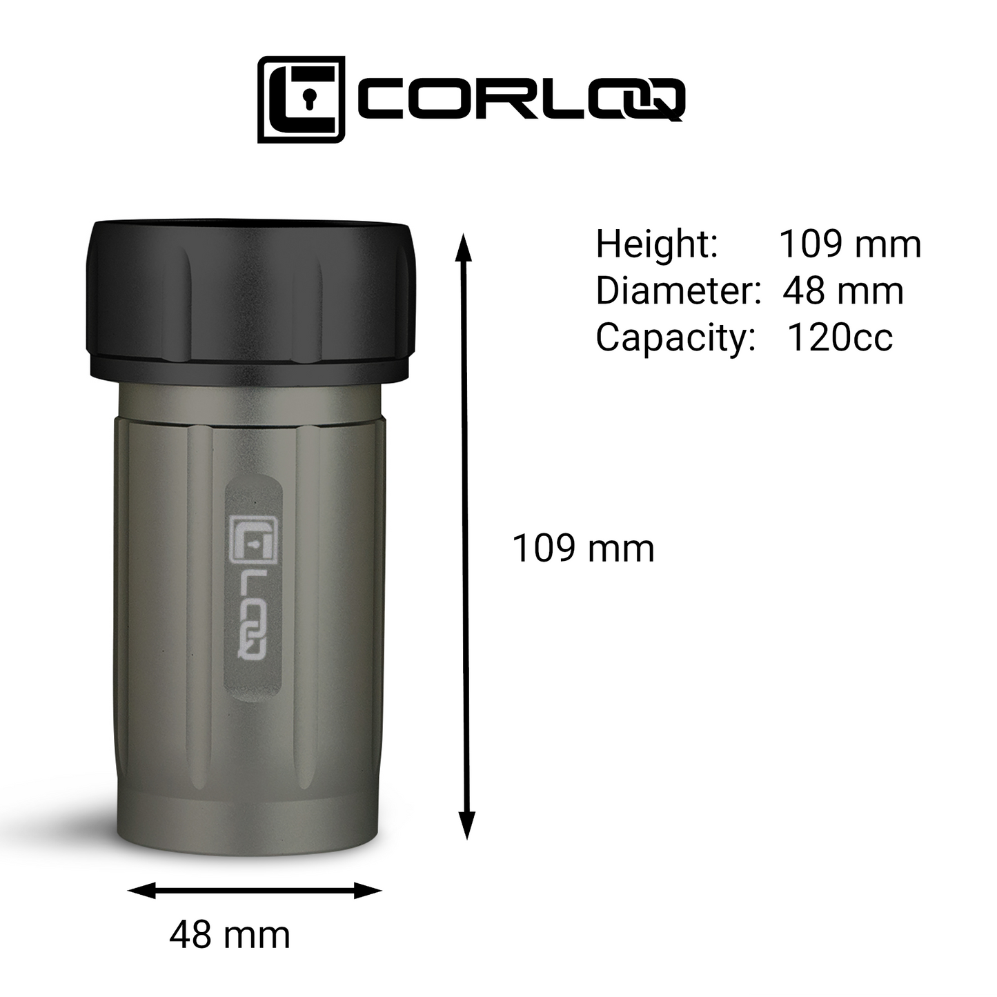 Corloq EDC120 Rugged Waterproof EDC Survival Tactical Storage Container Zytel Gray Body Black Cap - Corloq