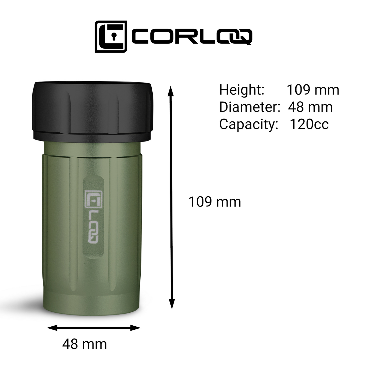 Corloq EDC120 Rugged Waterproof EDC Survival Tactical Storage Container Zytel Green Body Tan Cap - Corloq