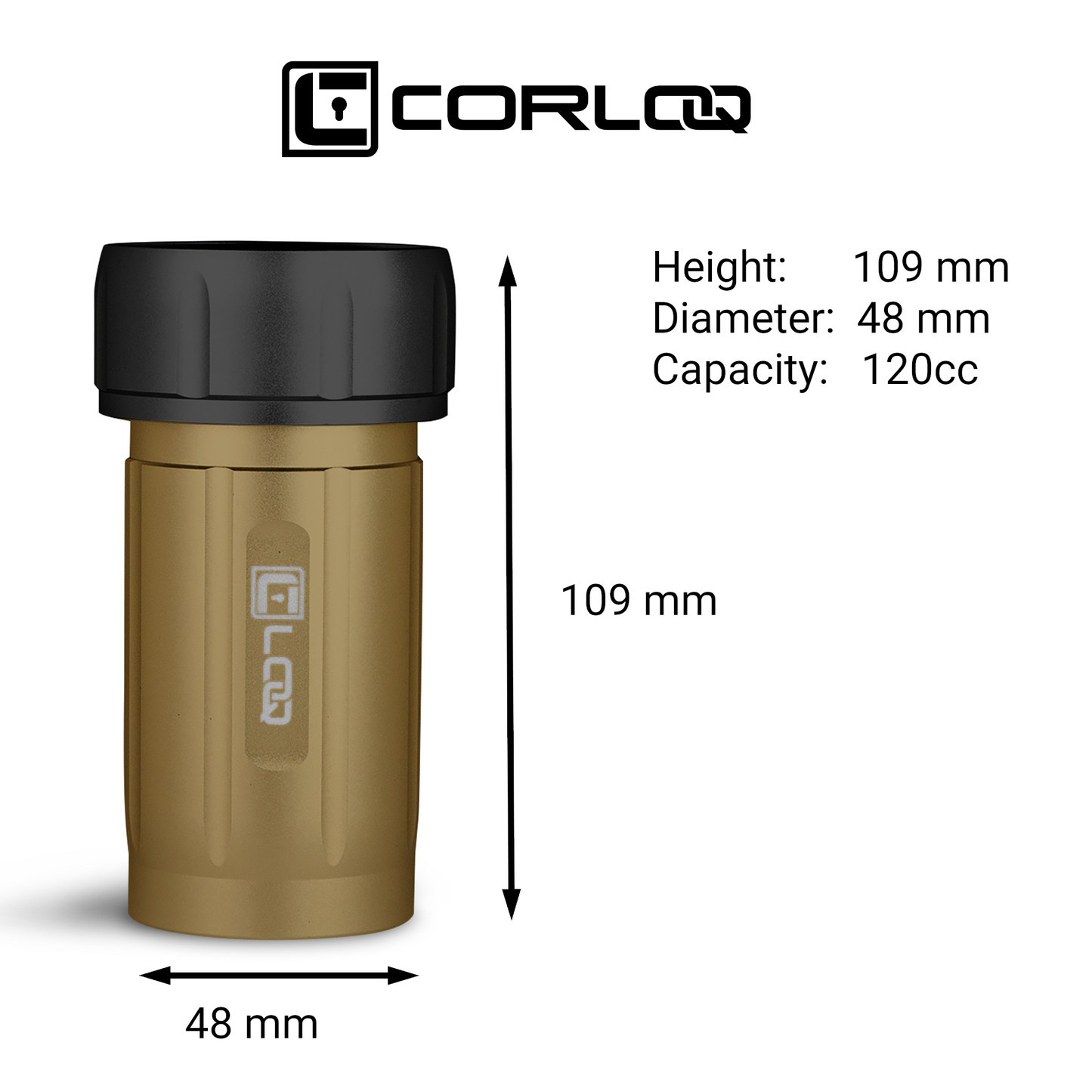 Corloq EDC120 Rugged Waterproof EDC Survival Tactical Storage Container Zytel Tan Body Black Cap - Corloq