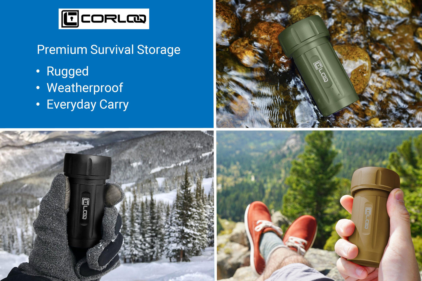 Corloq EDC120 Rugged Waterproof EDC Survival Tactical Storage Container Zytel Green Body Black Cap - Corloq