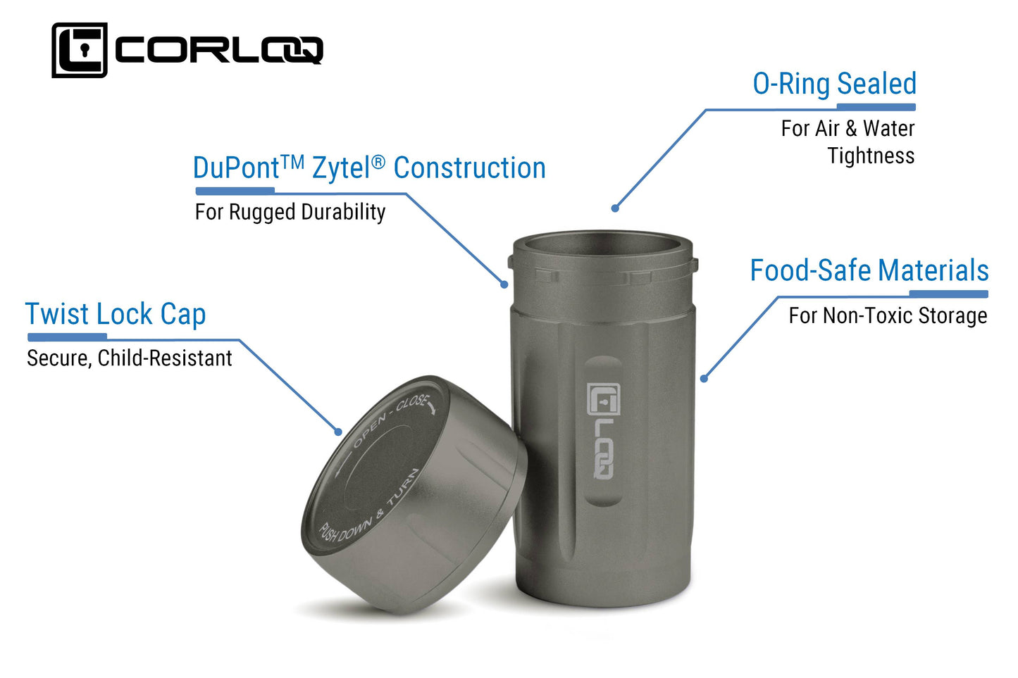 Corloq EDC120 Rugged Waterproof EDC Survival Tactical Storage Container Zytel Gray Body Gray Cap - Corloq