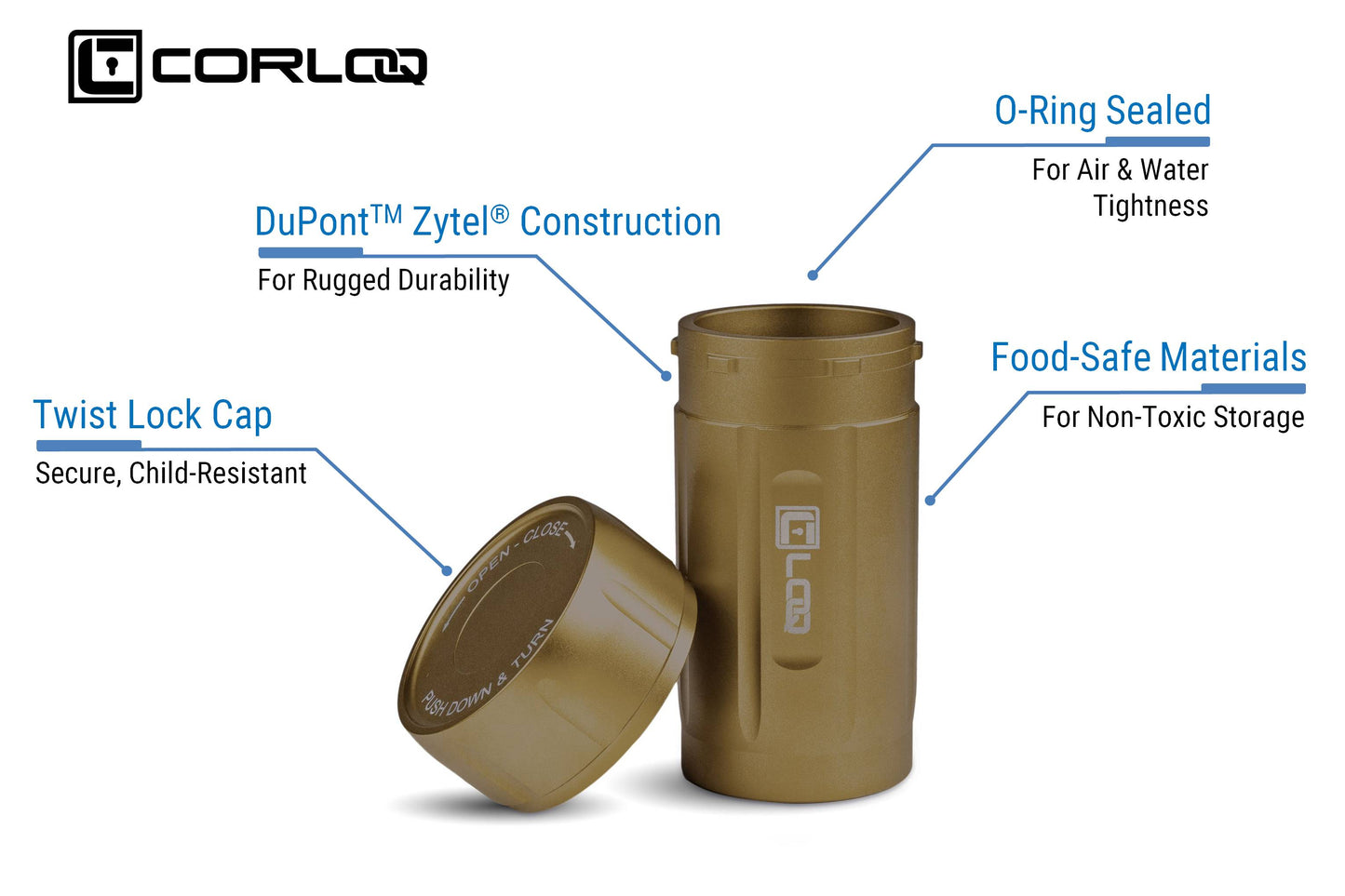Corloq EDC120 Rugged Waterproof EDC Survival Tactical Storage Container Zytel Tan Body Tan Cap - Corloq