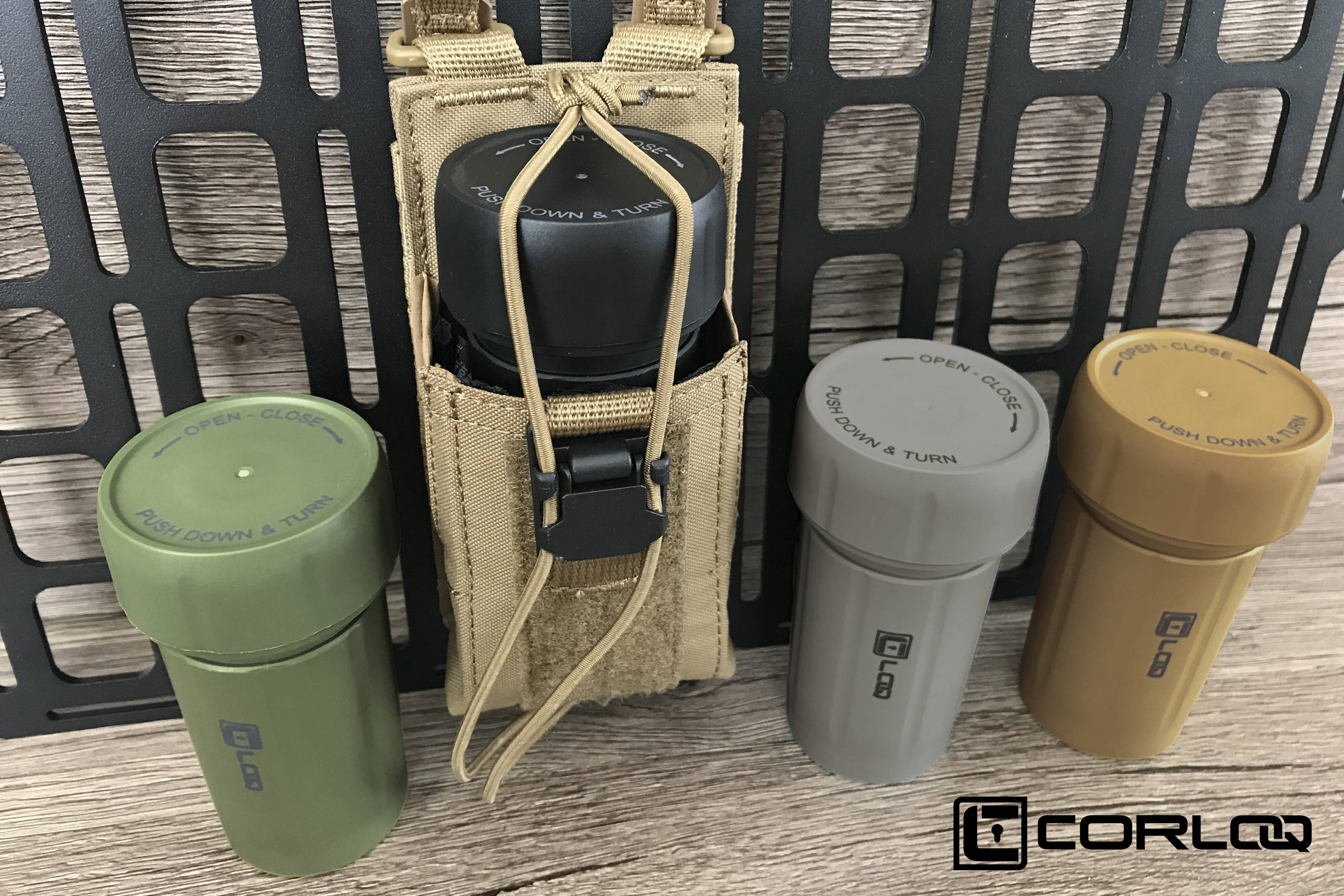 Corloq EDC120 Rugged Waterproof EDC Survival Tactical Storage Container Zytel Tan Body Green Cap - Corloq
