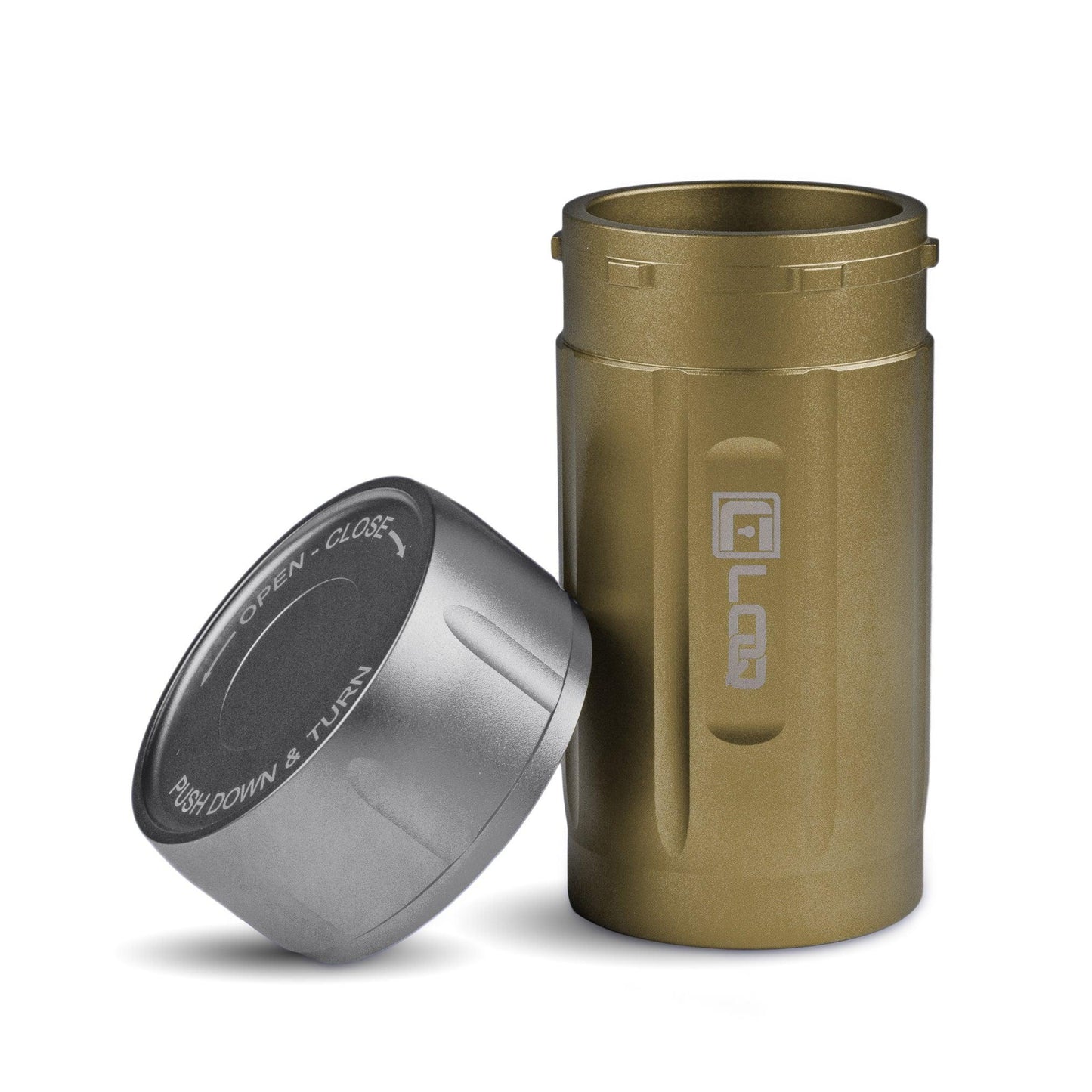Canniloq TXD120TG Premium Herb Storage Canister, 120 CC, Zytel, Tan Body, Gray Cap - Corloq