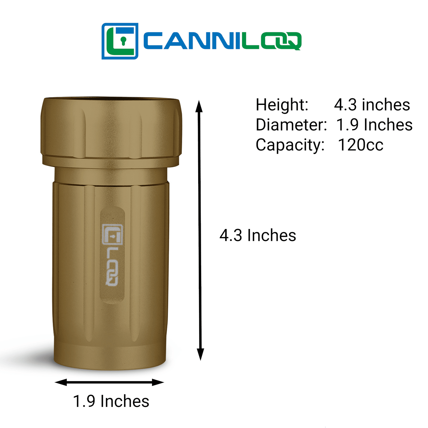 Canniloq TXD120T Premium Herb Storage Canister, 120 CC, Zytel, Tan Body, Tan Cap - Corloq
