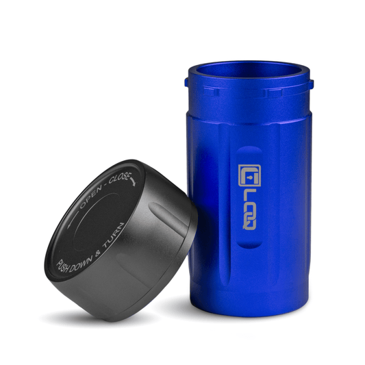 T120BL Premium Herb Storage Canister, 120 CC, Aluminum Blue Body, Zytel Black Cap - Factory Second - Corloq