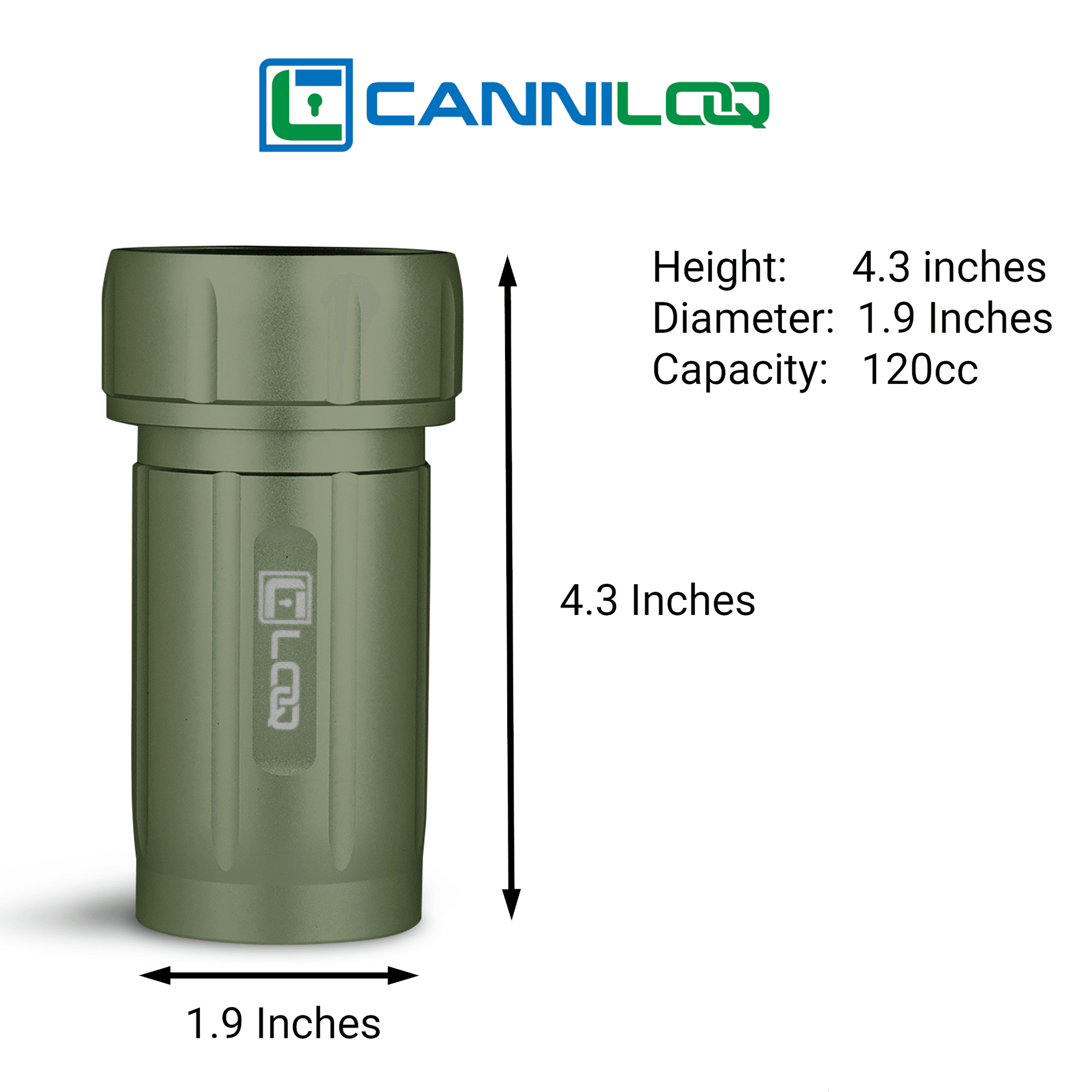 Canniloq TXD120GNT Premium Herb Storage Canister, 120 CC, Zytel, Green Body, Tan Cap - Corloq