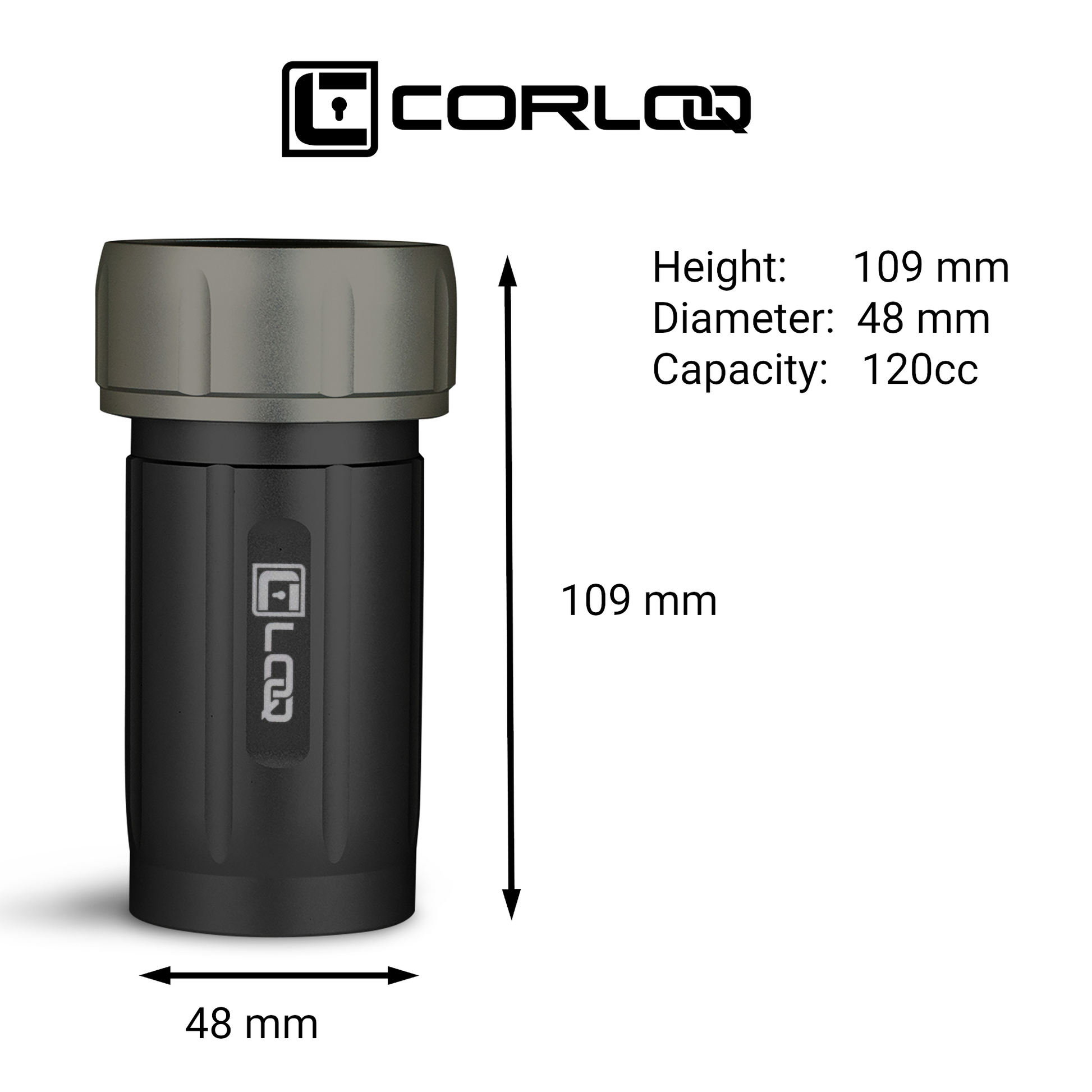 Corloq EDC120 Rugged Waterproof EDC Survival Tactical Storage Container Zytel Black Body Gray Cap - Corloq