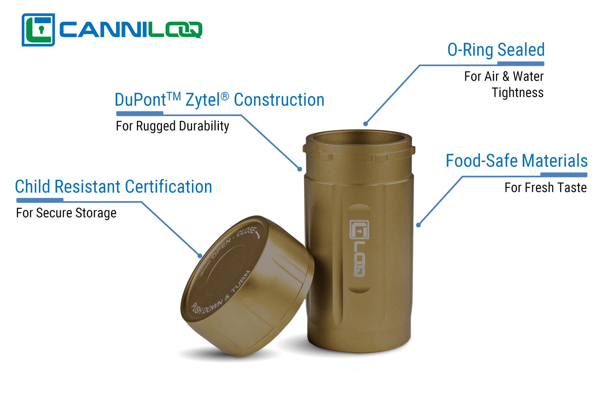 Canniloq TXD120T Premium Herb Storage Canister, 120 CC, Zytel, Tan Body, Tan Cap - Corloq