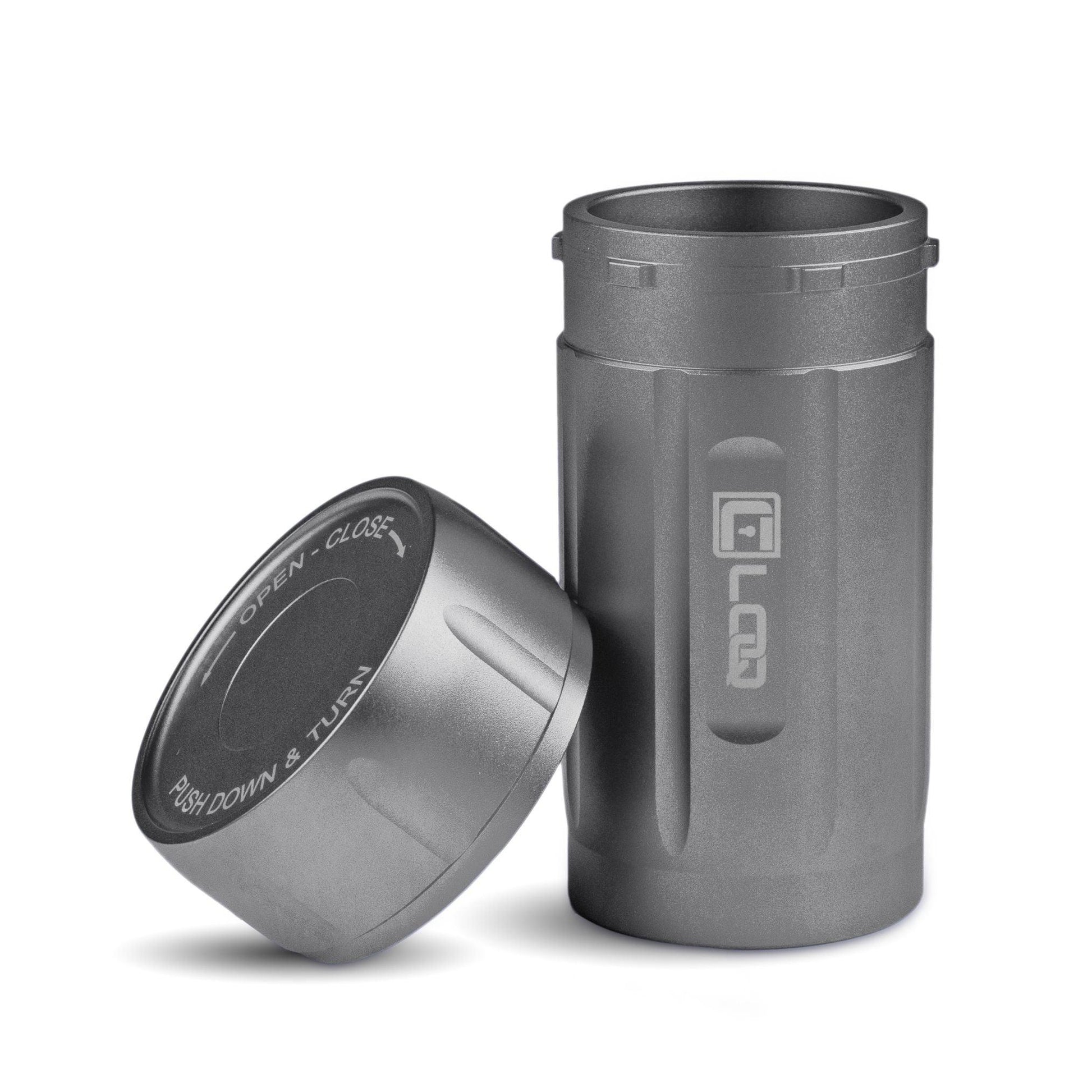 Canniloq TXD120G Premium Herb Storage Canister, 120 CC, Zytel, Gray Body, Gray Cap - Corloq