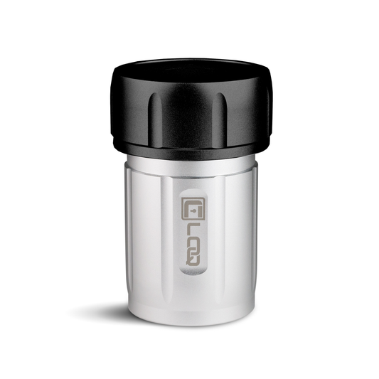 T80S Premium Herb Storage Canister, 80 CC, Aluminum Silver Body, Zytel Black Cap - Corloq