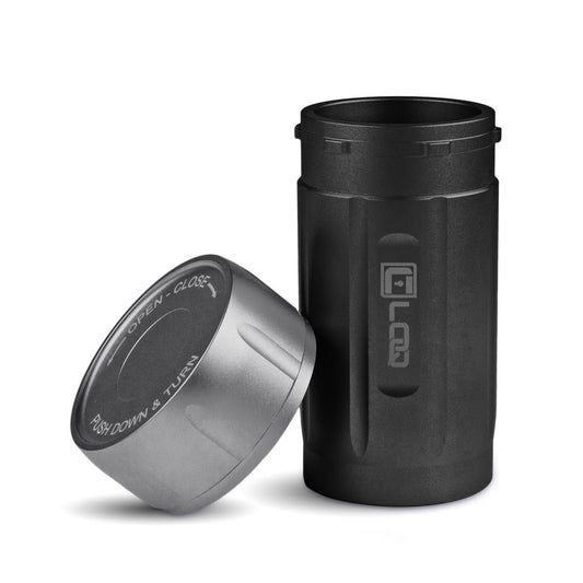 Canniloq TXD120BG Premium Herb Storage Canister, 120 CC, Zytel, Black Body, Gray Cap - Corloq