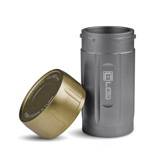 Canniloq TXD120GT Premium Herb Storage Canister, 120 CC, Zytel, Gray Body, Tan Cap - Corloq