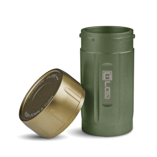 Canniloq TXD120GNT Premium Herb Storage Canister, 120 CC, Zytel, Green Body, Tan Cap - Corloq