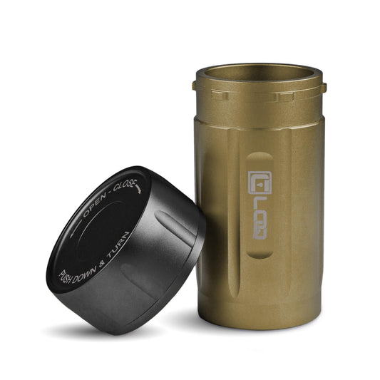 Canniloq TXD120TB Premium Herb Storage Canister, 120 CC, Zytel, Tan Body, Black Cap - Corloq